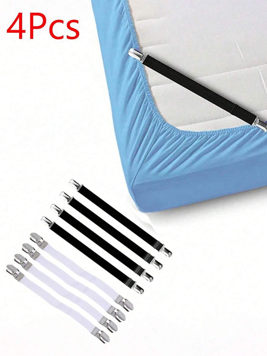 Juego de 4 Sujetadores elásticos ajustables para sábanas de cama, organizador de accesorios textiles para el hogar con clips para cubrir colchones - Multicolor - Ver 1