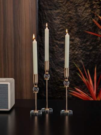 1pc Modern Art Sense Exquisite Transparent Artificial Crystal Candlestick, Ins Style Table Decor, Suitable For Living Room, Hotel Lobby, Restaurant Decoration, Heat Resistant Base With 7.8 Inches 9.05 Inches/10.23 Inches Multiple Sizes To Choose From, Suitable For Birthday Party, Wedding, Candle Dinner, Valentine's Day Prop Decoration.