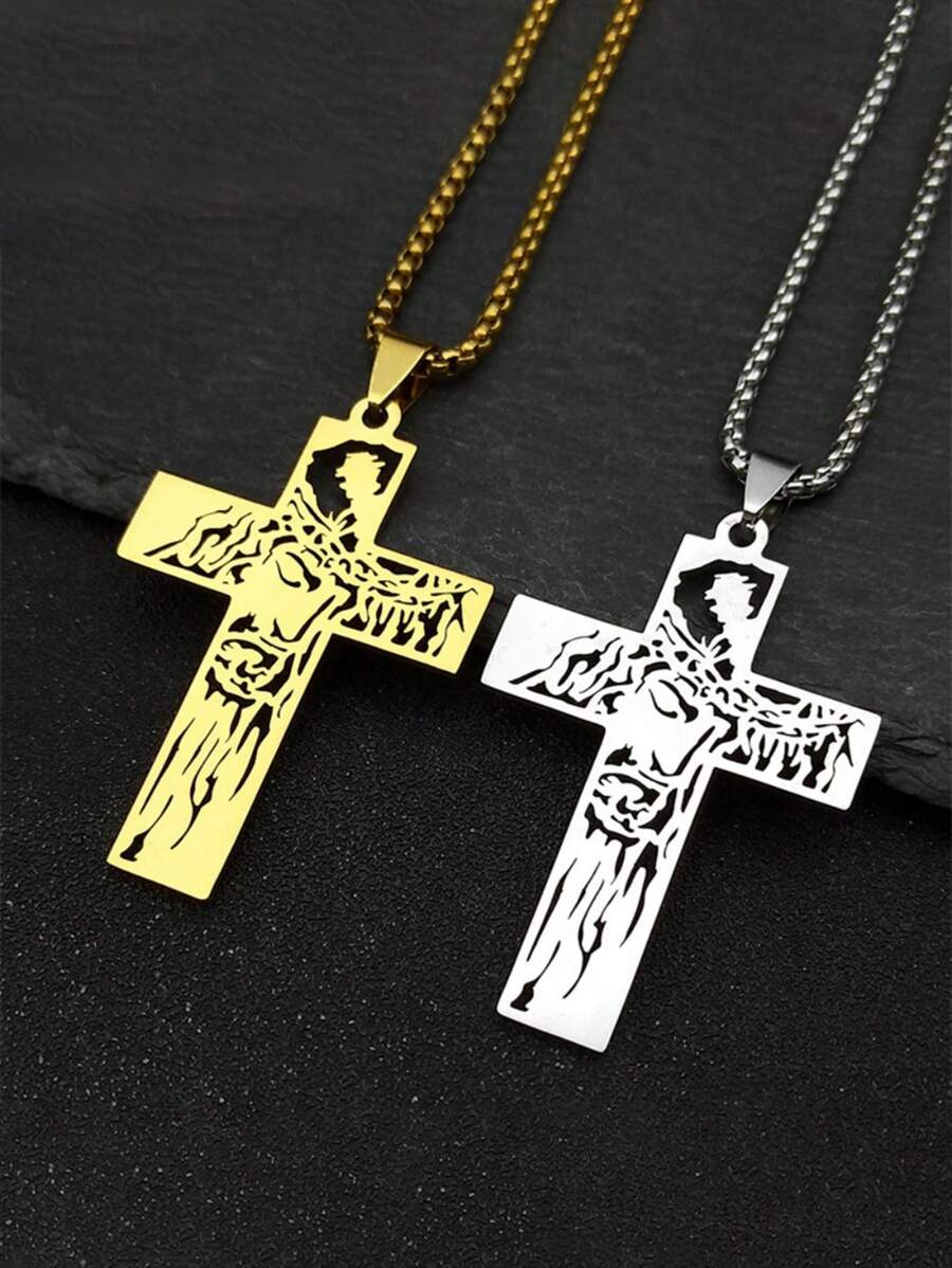 嘻哈荆棘冠冕耶稣项链 男女款 不锈钢金色/银色 基督教男性链条首饰 - 項鍊 - 查看 1