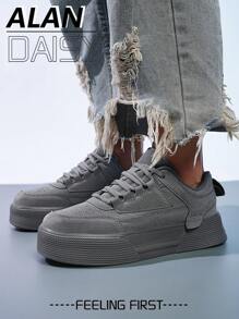 Deportivas de plataforma con cordones y encaje gris estilo sencillo para mujer, calzado deportivo unisex ligero y cómodo para uso casual/diario, nuevo lanzamiento 2025