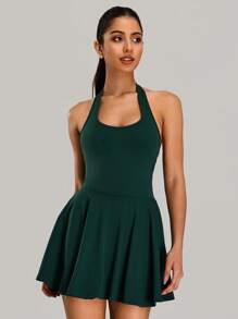 MASKERT Spring And Summer Women's Sports Jumpsuit, Fitness Suit, Tennis Skirt, Neck Hanging Jumpsuit, Running Skirt, Pants, High Stretch Fitness Yoga Suit, Comfortable And Skin Friendly, Versatile And Suitable For Home Leisure - Dark Green - View 6