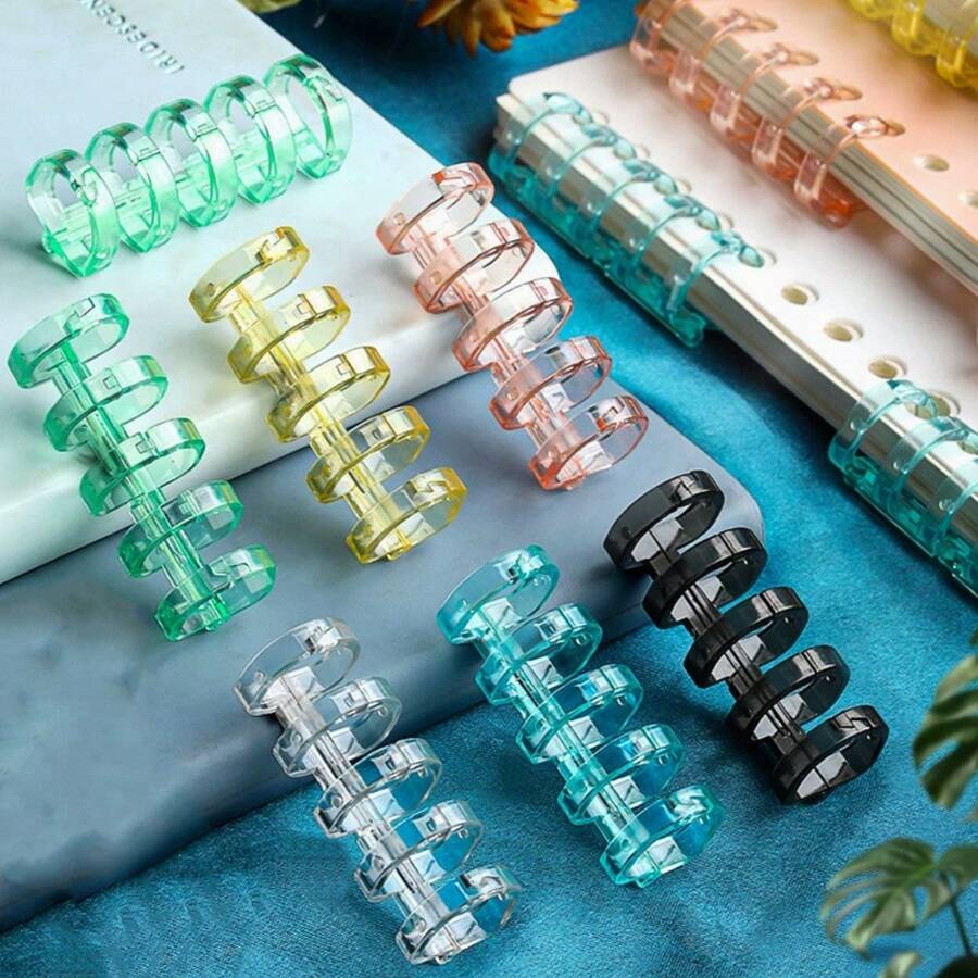Set de 5/10 piezas de anillos sueltos de plástico transparente para cuadernos de hojas sueltas, capacidad hasta 100 hojas, adecuado para entusiastas de la lectura, organización de documentos, oficina diaria, almacenamiento de libros - Multicolor - Ver 1