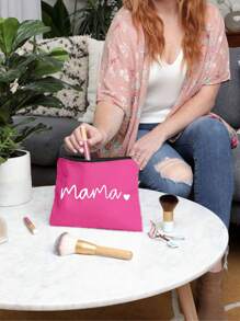 Printed With Letters Mama Multi Functional Canvas Bag, Makeup Bag - Lightweight And Odorless Polyester Travel Wash Bag,Portable Makeup Bag, Perfect Travel Organizer For Cosmetics And Stationery, Canvas Bag,Fashionable Multifunctional Makeup Bag, Mother Makeup Bag, Travel Essentials, Dormitory Supplies, Bathroom Storage, Jewelry Storage, Lip Oil And Cosmetics Storage Bag School Supplies Pouch Make Up Bag Holiday Essentials,Mother's Day Gift