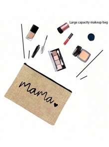 Printed With Letters Mama Multi Functional Canvas Bag, Makeup Bag - Lightweight And Odorless Polyester Travel Wash Bag,Portable Makeup Bag, Perfect Travel Organizer For Cosmetics And Stationery, Canvas Bag,Fashionable Multifunctional Makeup Bag, Mother Makeup Bag, Travel Essentials, Dormitory Supplies, Bathroom Storage, Jewelry Storage, Lip Oil And Cosmetics Storage Bag School Supplies Pouch Make Up Bag Holiday Essentials,Mother's Day Gift