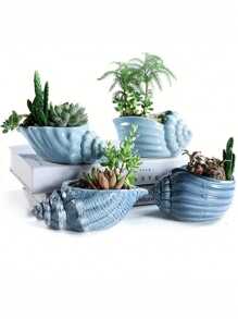 Set de 4 macetas de cerámica de la serie Concha Azul de la serie Océano para plantas suculentas y cactus, macetas para jardín, decoración de jardín, exterior, maceta, maceta de plantas, decoración del hogar, jarrón, decoración de habitación, jarrón de flores, jarrón de vidrio - Multicolor - Ver 2