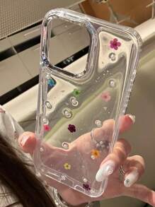 1 件奢华闪亮珍珠干花闪光透明手机壳适用于 iPhone 16 15 14 13 12 11 Pro Max Plus 柔软硅胶后盖