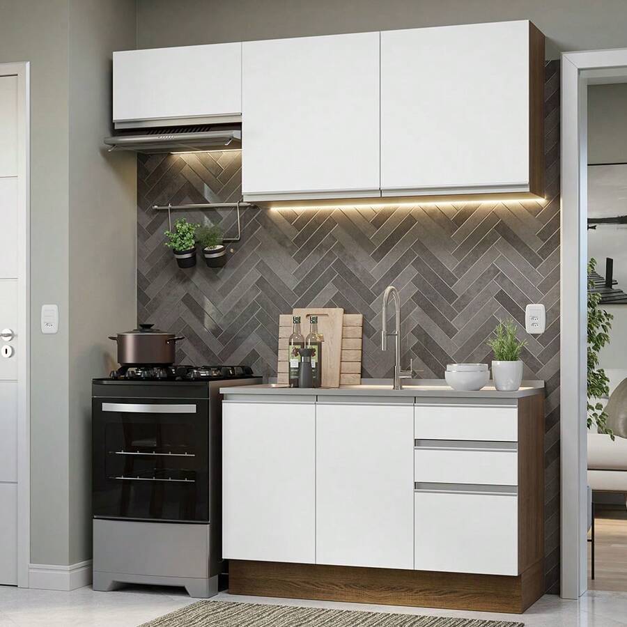 Cocina Integral Completa Modular Madesa Glamy 180cm Color Marrón/Blanco 09 - Marrón y Blanco - Ver 1