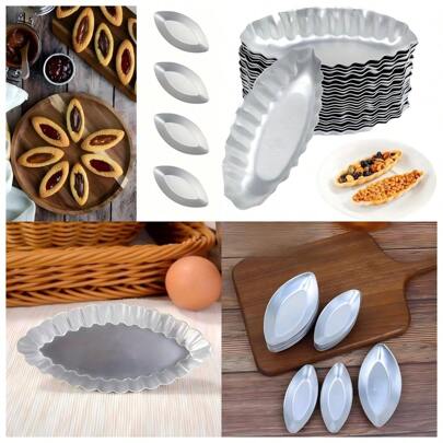 多功能烘焙模具，不锈钢船形饼干模具，创意形状蛋糕模具，不粘铝制迷你蛋挞盘，花形蛋挞模具，烤箱烘焙配件，适用于英式松饼、纸杯蛋糕、派、布丁和饼干、各种甜点和糕点，烤箱友好型，厨房烘焙工具