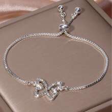 1pc Minimalist Design Diamond Hollow Butterfly Pull Bracelet - Silver - View 4