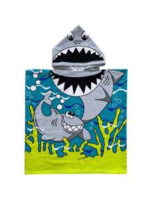 1 件连帽浴袍，1 件，男孩和女孩强吸水柔软透气斗篷，可爱动物图案连帽斗篷毛巾海滩和浴室使用