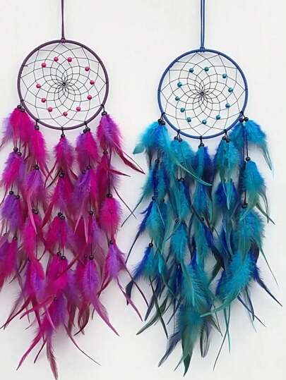 1pc Creative Hanging Ornaments, Dreamcatcher Wall Decor, Boho Style Home Accents, Suitable For Living Room, Dining Room, Balcony, Commercial Spaces, Handmade Iron Wall Hanging With Artificial Feathers, Unisex Gift For Mother's Day, Christmas, Housewarming