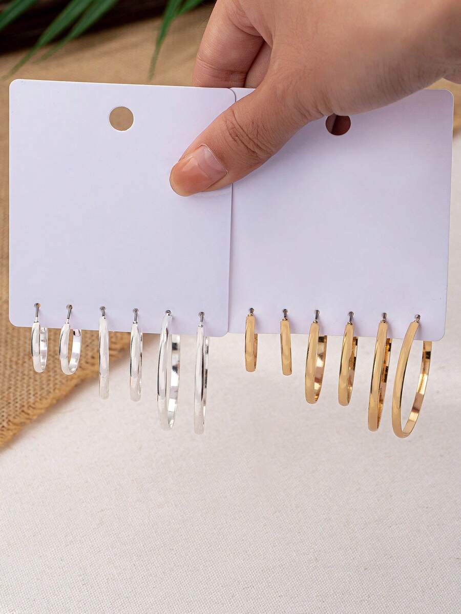 3 对时尚简约纯色女士环形耳环