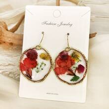 1 para boho żywicy liści i suszonych kwiatów asymetrycznych wiszących kolczyków, odpowiednie na damskie przyjęcie świąteczne, codzienne, wakacyjne - nieregularny - Zobacz 6