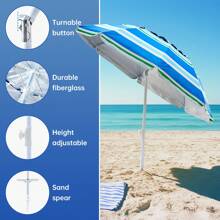 Outdoor Umbrella - Sun Protection, Rain Resistant, Windproof With Manual Open-Close Feature - Ideal For Beach, Camping, And Picnics - Blue and White - View 3