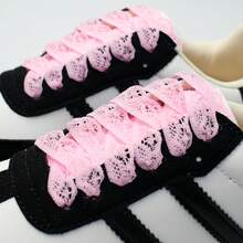 1 Pair White Lace Ribbon Elegant Shoelaces, Delicate Ballet Style Accessory - Cz-lace Lace-light Pink - View 4