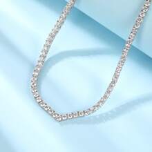 MDFUN Dây chuyền nữ hình chữ V đính đá Cubic Zirconia, mạ vàng trắng 18K, đá Cubic Zirconia tròn 4.0mm, thích hợp cho đám cưới và các dịp chơi tennis. - trắng - Xem 3