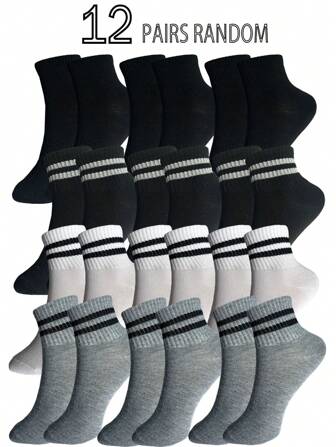 12 Packs Or 5-Pack Men's Multi-Color Soft, Comfortable, Simple And Fashionable Sports Mid-Calf Socks For Daily Wear