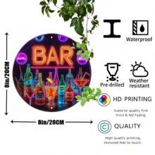 1pc Bar Metal Sign, Vintage Flat Metal Round Poster With Colorful Drink Bottles And Wine Glasses, Art Bar Wall Decor, Suitable For Bar, Cafe, Beach House, Backyard, Size: 19.81 X 19.81 Cm, Random Hole Position