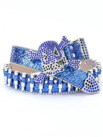 1pc Men's One-Eyed Skull Rhinestone Inlaid Hip Hop Bullet Element Belt, Suitable For Street Outings, Parties