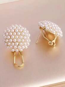 1 对法式经典百搭别致耳钉，优雅精致女士仿珍珠耳环，2025 年新款时尚珠宝 - 白色 - 查看 5