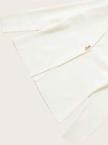 Long Sleeve Solid Color Knitted Top With Metallic Buttons, Casual For Spring & Autumn