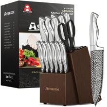 14 Piece Kitchen Knife Set With Block And Built-In Sharpener,  Full Tang Knives Sets German Stainless Steel, Dishwasher Safe Silver