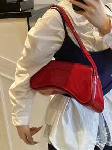 新款时尚简约优雅新月光面休闲经典百搭日常通勤户外可拆卸单肩斜挎包，纯色女士单肩包