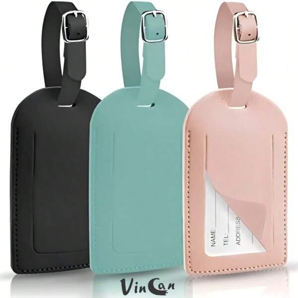 VINCAN Set Of 3 PU Leather Suitcase Labels Can Be Written Adjustable Labels Suitcase For Backpack Aviation Suitcase,Mothers Day Gift,Travel Essentials,Large Capacity,Travel Must Haves,Cruise Essentials
