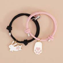 Pulseras a juego con dijes de conejito, 2 piezas, lindas pulseras de  con forma de corazón ajustables de Pascua para parejas. - Negro y rosa - Ver 2