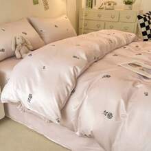 3pcs Minimalist Floral, Heart & Polka Dot Printed Washed Silk Duvet Cover & Pillowcase Set (1pc Duvet Cover, 2pcs Pillowcases), Fresh & Breathable Smooth Cooling Bedding Set, Suitable For All Seasons - Multicolor - View 10