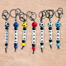 1pc Colorful Football Silicone Keychain, Personalized Handmade Custom Beads, Sports Keychain/Backpack Chain, Sports Gift,Apparel Accessories,Chic Autumn,Boyfriend,Girlfriend,Family,Friends - Silicone Keychain - View 2