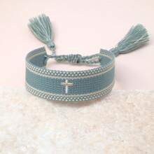 1pc Embroidered Cross Design Handwoven Bracelet - Baby Blue - View 3