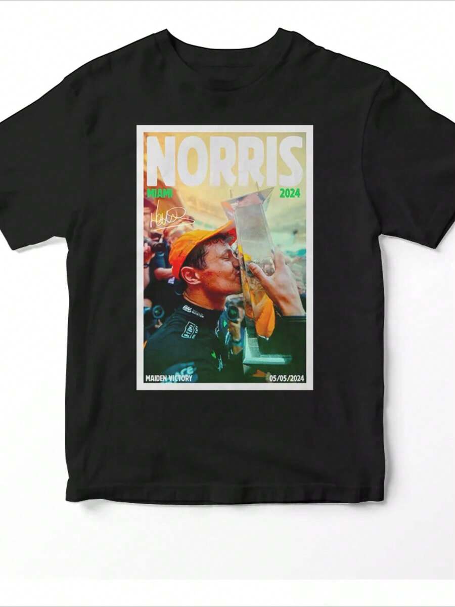 Playera Estampada Algodón Tshirt Manga Corta Lando Norris 1 Pieza 220g 100% Algodón - Negro - Ver 1