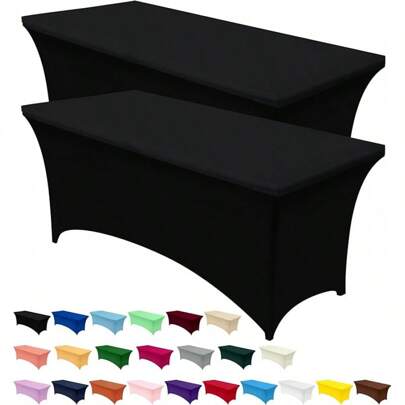 Spandex Tablecloth 2 Pack [8FT, Black] Tight, Fitted, Washable And Wrinkle Resistant Stretch Table Cloth Rectangle Cover For Trade Show, Weddings & Parties [96Lx30Wx30H Inch]