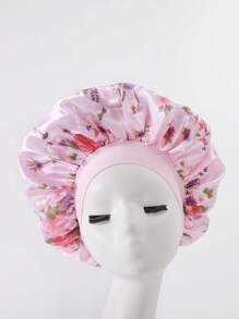 1 Pc Women's Fashion Floral Print Satin Headband Turban Hat With Elastic Band, Chemo Hat, Hair Loss Hat, Shower Cap