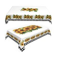 1pc/2pcs, Rectangular And Circular Polyester Tablecloths, Vintage Sunflower Flower Tablecloths, Home Vintage Anti Fouling Tablecloths, Dust-Proof And Washable PVC Tablecloths, Picnic Camping, Wedding, Birthday Party, Restaurant Buffet, Home Decorationft