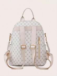 LECEY Vintage Fashionable Stone Textured Solid Color Backpack For Women, Waterproof Shoulder Bag Business Casual Computer Backpacks, Large Capacity College Daypack University Campus Bookbag, Shoulder Outdoor Travel Purse For Daily Use - Beige - View 3