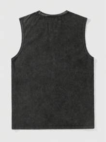 Men's Round Neck Casual Loose Vintage Acid-Washed Print Sleeveless Tank Top - Black - View 3