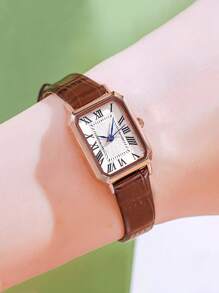 Relógio de quartzo vintage feminino, mostrador quadrado minimalista de alta qualidade, presente de aniversário
