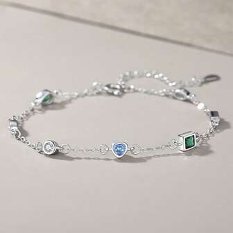 925 Sterling Silver Women's Gift Cubic Zirconia Heart Bracelet, Minimalist Geometric Water Drop Colorful Summer Jewelry