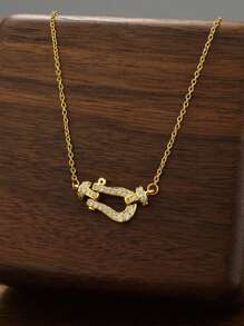 1 Peça Fecho em U de Ferradura de Aço Inoxidável com Strass, Estilo Delicado e Luxuoso, Corrente para Clavícula Fashion para Mulheres