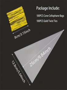 50/100/200pcs Clear Cone Cellophane Treat Bags With Golden Twist Ties - Perfect For Popcorn, Candy & Small Business Packaging
