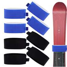 2 set de sangles de ski réglables avec attaches, sangles de fixation pour bâtons de ski pour le rangement, accessoires de ski avec protections, convient pour transporter des cadeaux de sports d'hiver (bleu, rouge et noir)