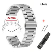 1pc Unisex Solid Stainless Steel Three Bead Dual Button Folding Buckle Watch Band, Compatible With Samsung Galaxy Watch 6/5/4, Watch, Watch, 22mm 20mm 18mm 16mm, Comes With Band Adjustment Tool - MZ/PKSZ - View 22