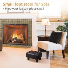 Small Tufted Foot Stool, Black Rivet Faux Leather Footrest With Plastic Legs, 9''H, Rectangle Foot Stools For Adult With Non-Slip Pads, Sofa Footstool For Living Room, Couch - Black - View 11