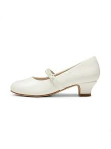 Girls Party Shoes Low Heels For Little Big Girl Mary Jane Shoes With Pearl Rhinestones Flower Girl Pumps Princess Wedding