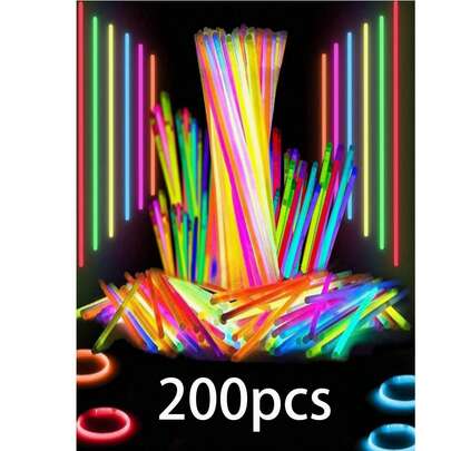 200/100pcs 8-Inch Colorful Glow Sticks, Party Glow Sticks, Can Glow In The Dark For 8-12 Hours. They Can Also Be Made Into Bracelets, Necklaces, Neon Lights, Wedding Party Glow Sticks, Glow Party Gifts, Christmas Gifts, Birthday Gifts, New Year Gifts, Carnival Party Supplies, Valentine's Day Gifts, Mother's Day Gifts And New Year Carnival Party Supplies.