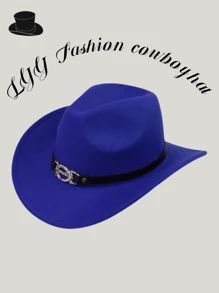 1pc Tie-Dye Letter Casual Bohemian Retro Vintage Elegant Cute Polyester Solid Color Western Cowboy Party Cap, Unisex Fedora Hat For Gathering, Festival, Outdoor Riding