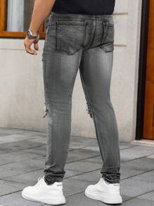 Modische Herren Streetwear gewaschene Flicken Grau Jeans, Jugendstil