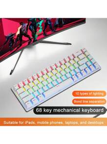 Clavier mécanique filaire K68 avec 10 types d'éclairage coloré, compatible pour le jeu et le bureau avec les systèmes Microsoft Windows et Apple iOS